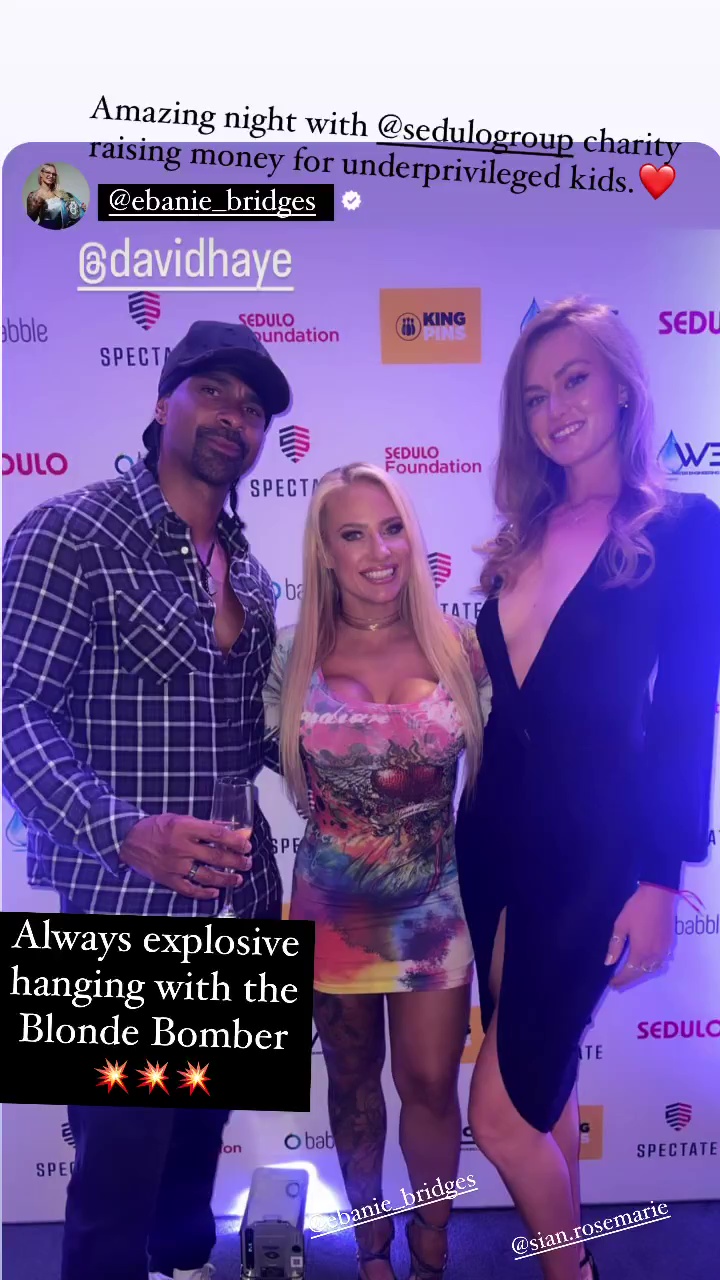 David Haye's girlfriend Sian osborne poses with boxing beauty Ebanie bridges on the red carpet