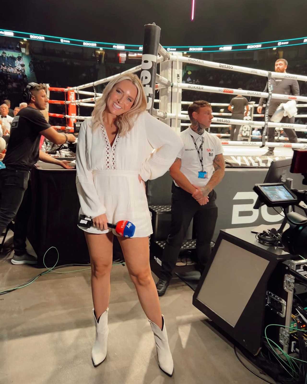 Sky Sports News' host reveals her cowboy boots while wearing a white playsuit. Fans are smitten.