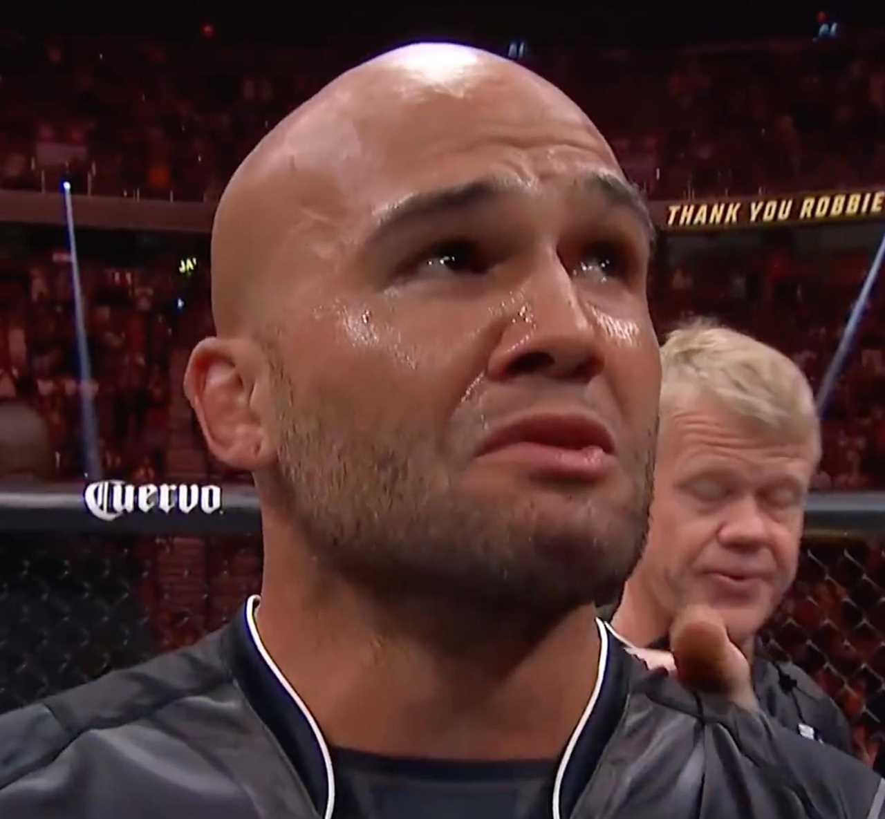 UFC legend Robbie Lawler tears up on live TV during emotional fairytale final fight with brutal KO