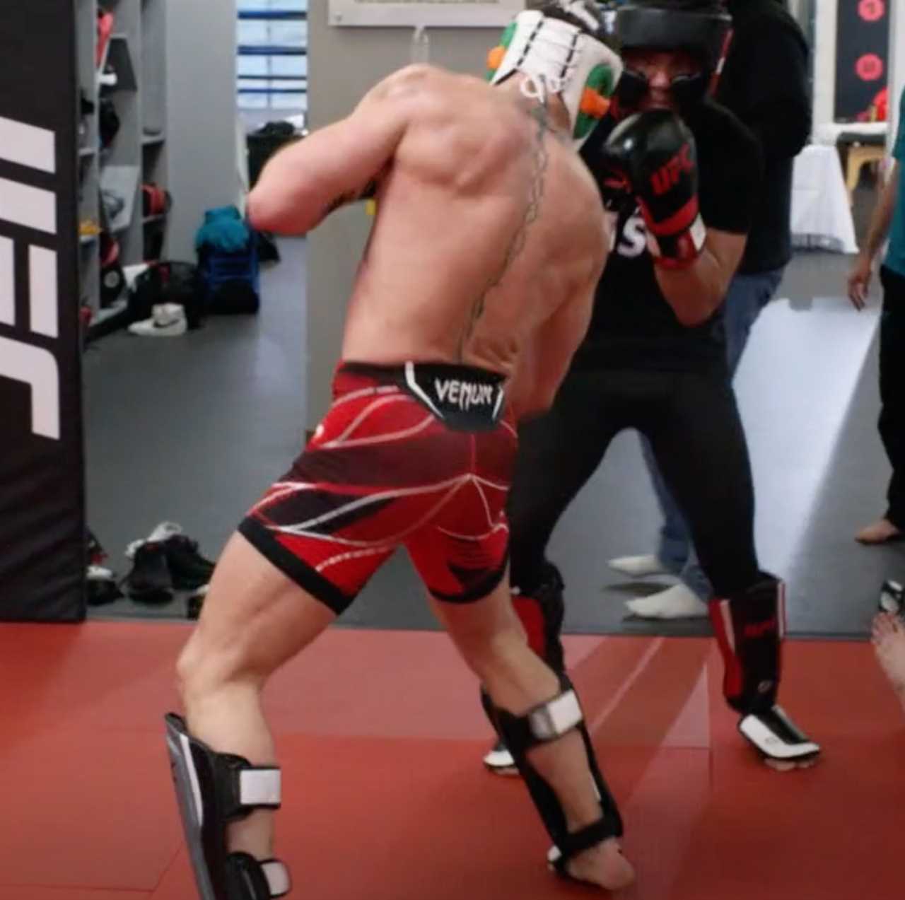 Conor McGregor executes a brutal body kick on a sparring partner as his Ultimate Fighter team suffers another loss