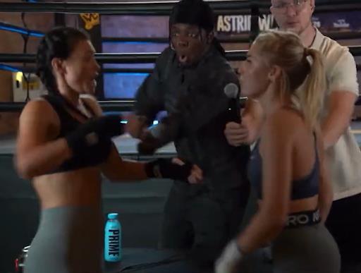 Rival boxers clash ahead of influencer boxing match: Alexia Grace Spears Astrid Wett through a table