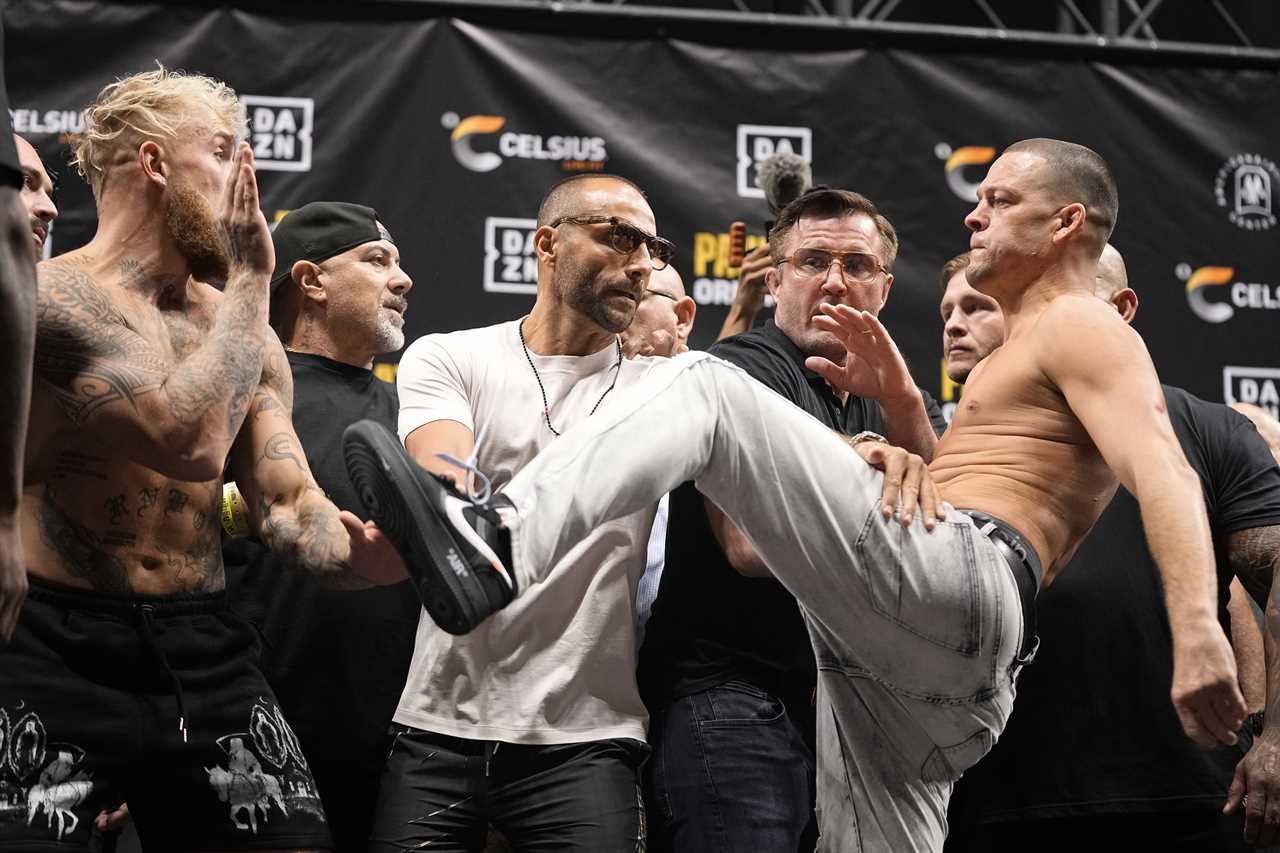 Nate Diaz, UFC's Nate Diaz, Attempts To Kick Jake Paul In Fiery Face-Off