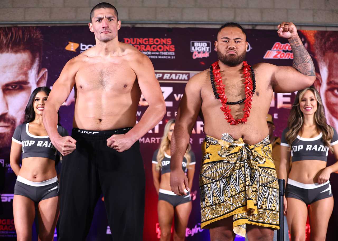 A heavyweight that weighs more than Eddie Hall makes a 6ft 9in tall giant's legs go numb with a powerful punch