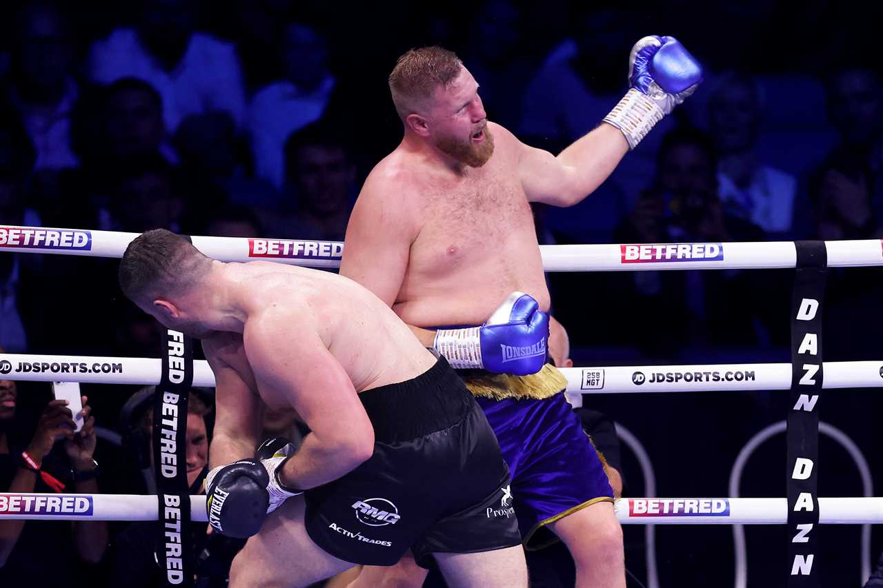 Heavyweight boxer bloodied and in need of oxygen after brutal defeat at Anthony Joshua's Undercard