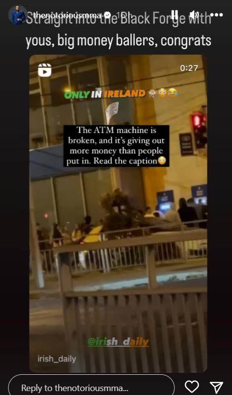 Conor McGregor reacts to Bank of Ireland ATM glitch that allowed 'free' money withdrawals