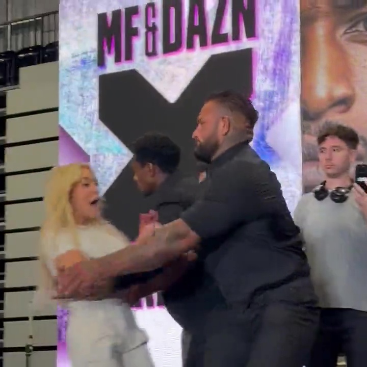 OnlyFans star Elle Brooke carried off stage after crashing Misfits Boxing press conference