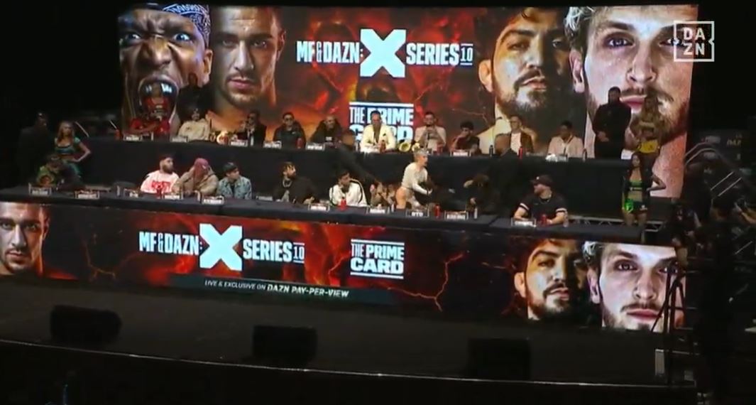 Watch Astrid Wett, a furious OnlyFans actress, confront her opponent at the KSI vs Tommy Fury Press Conference after an explicit altercation.