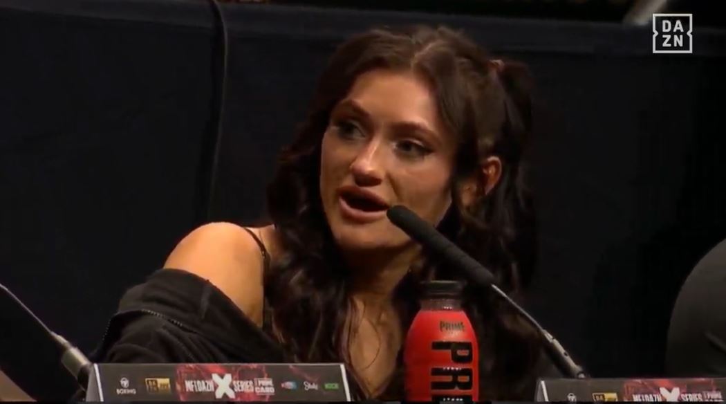 Watch Astrid Wett, a furious OnlyFans actress, confront her opponent at the KSI vs Tommy Fury Press Conference after an explicit altercation.