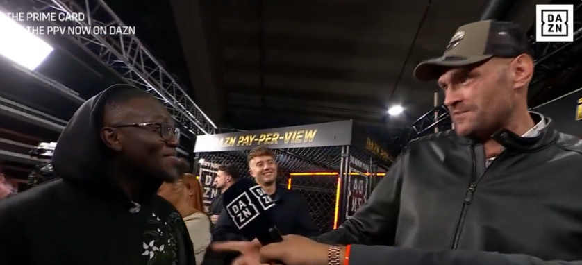 Deji is left speechless by Tyson Fury in a backstage conversation during KSI vs Tommy Fury