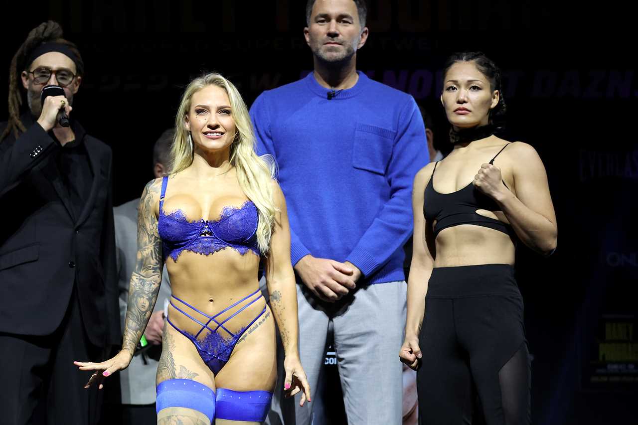 Ebanie Bridges Strikes a Pose at Weigh-In and Trolls Eddie Hearn's Outfit