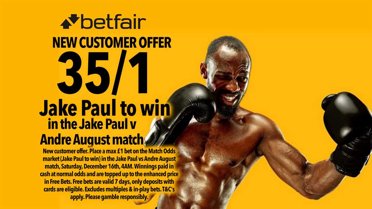 Jake Paul vs Andre August Betting Offer: Get Jake Paul at 35/1 to Win Fight with Betfair