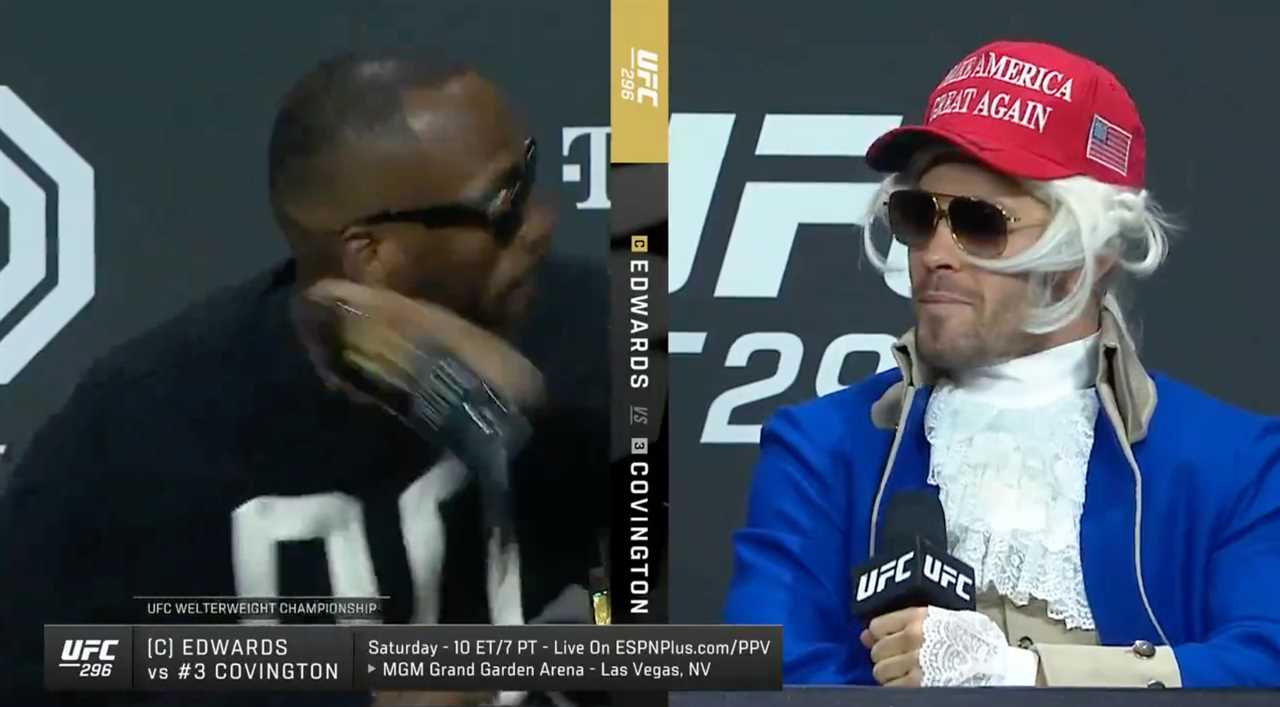 Fans and fighters criticize Colby Covington for ‘vile’ joke about Leon Edwards’ late dad at heated UFC 296 press conference
