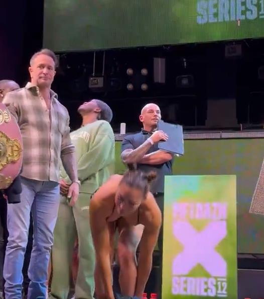 KSI reacts hilariously to AJ Bunker's revealing weigh-in before fight against Elle Brooke