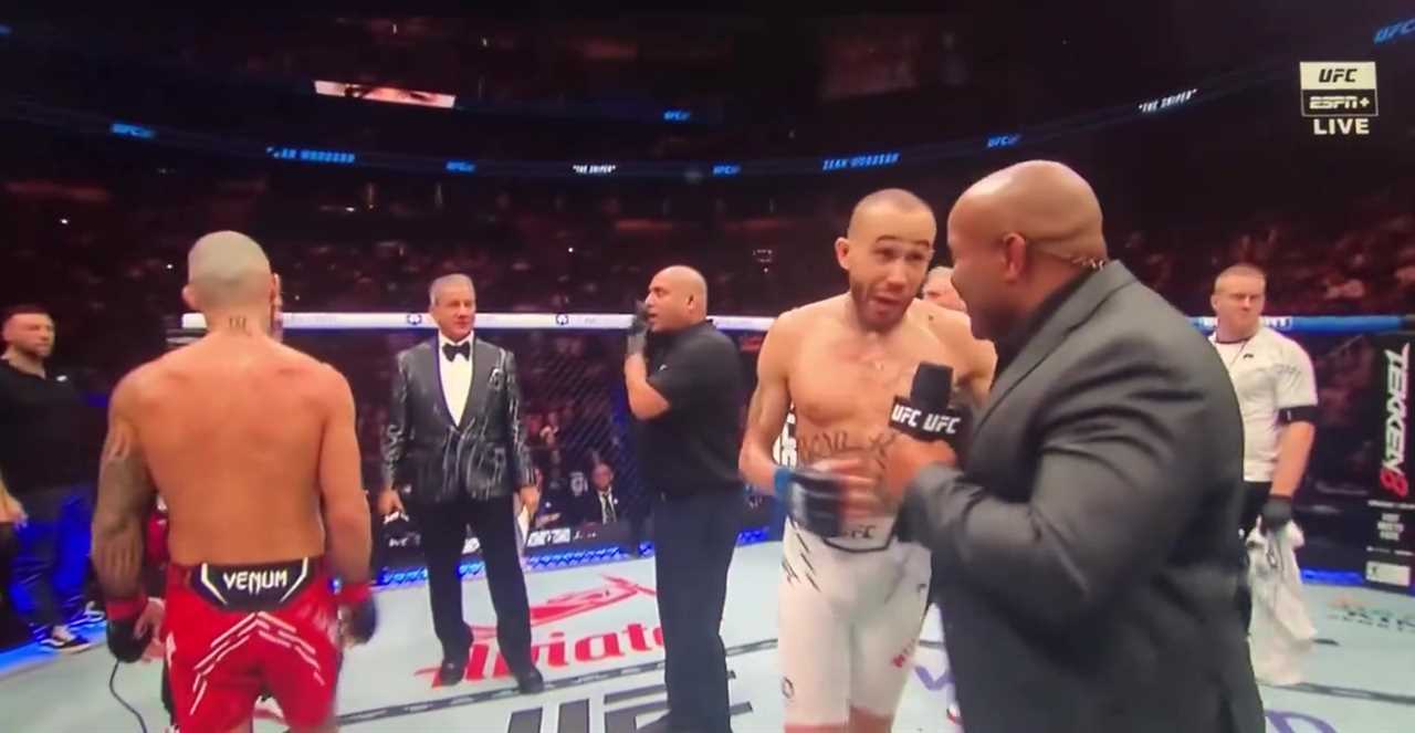 Fans compare the chaos of iconic dresses to an optical illusion as UFC stars make a mistake when Bruce Buffer announces the winner.
