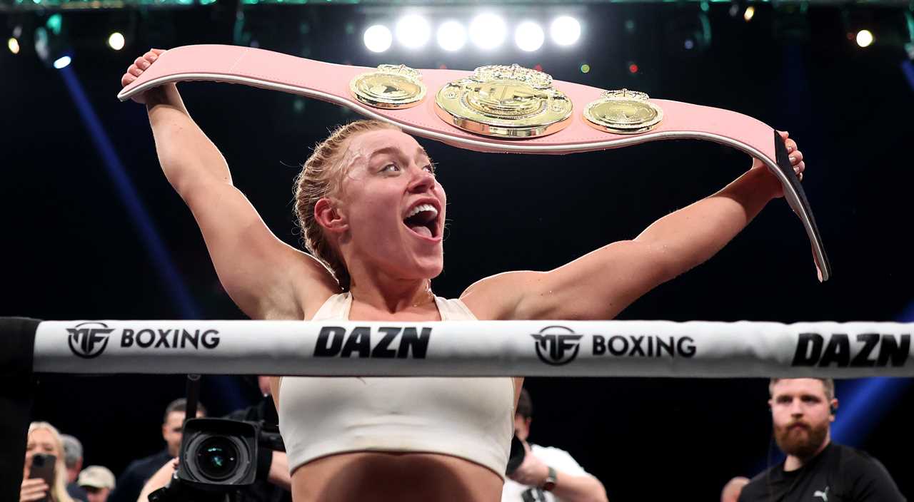 Elle Brooke celebrates her KO win by going topless with the Misfits middleweight belt