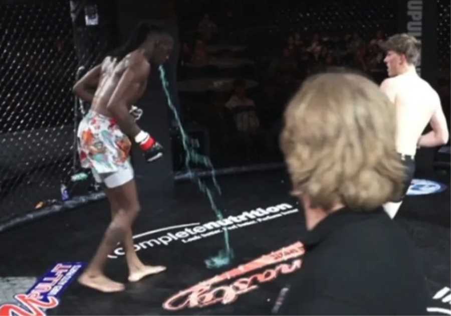 MMA Star loses fight after throwing up blue liquid mid-fight