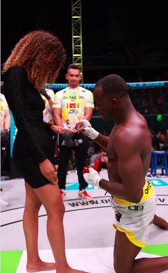 European MMA Star Losene Keita Proposes to Model Girlfriend in the Cage with a Broken Foot