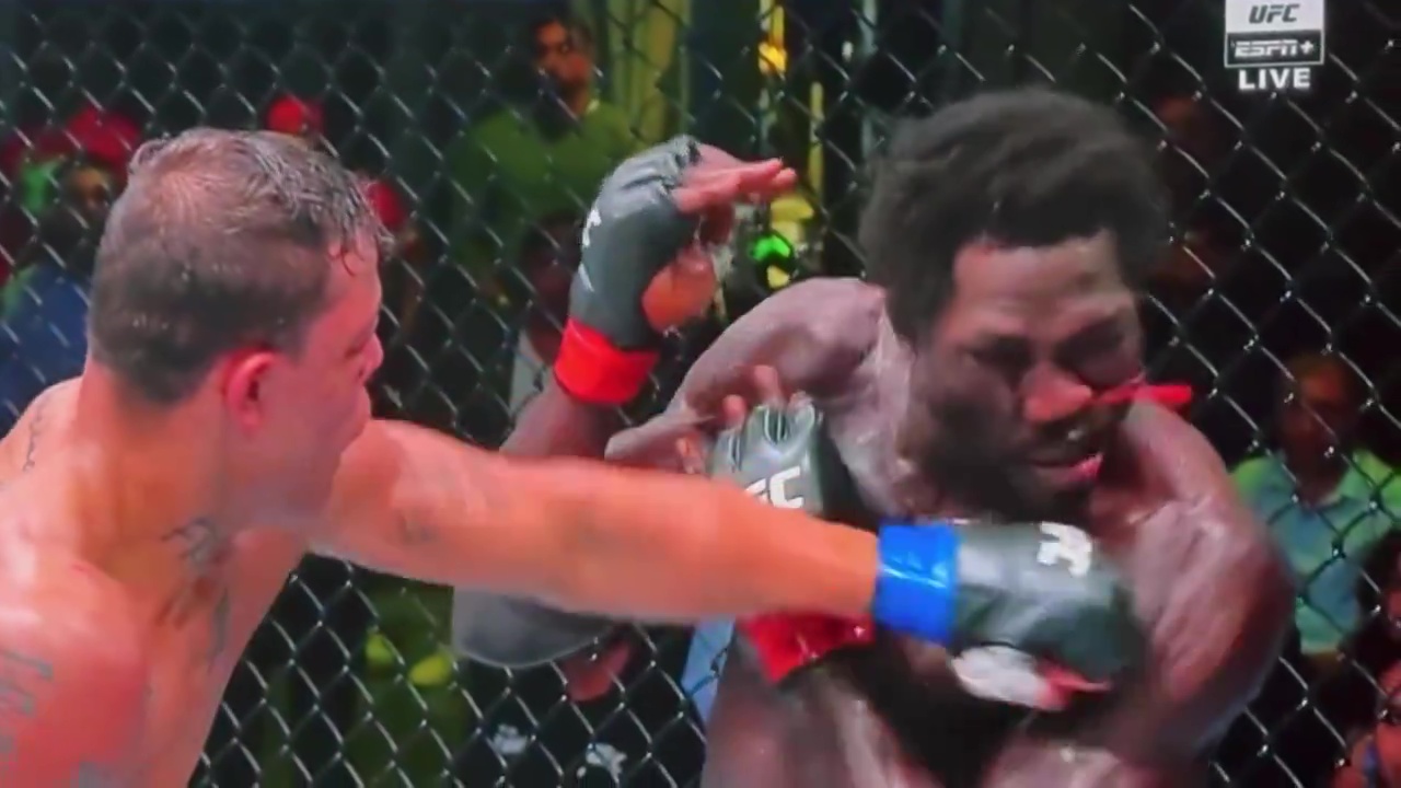 Sickening moment UFC fighter ‘literally beats snot out of rival’ but opponent amazingly battles on
