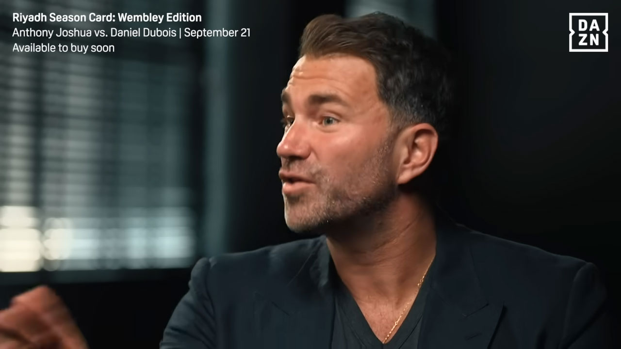 Eddie Hearn told to calm down by Daniel Dubois in tense exchange