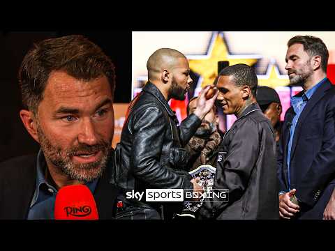 Eddie Hearn reacts to Chris Eubank Jr slapping Conor Benn with an egg