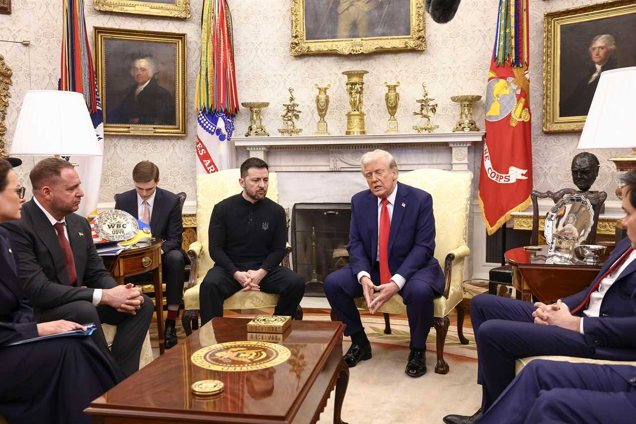 Volodymyr Zelenskyy presents Donald Trump with Oleksandr Usyk’s world title belt before Oval Office clash